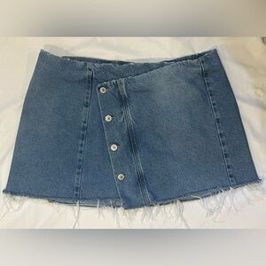 American Eagle Button Front Denim Mini Skirt Size 16 Stretch Raw Hem
